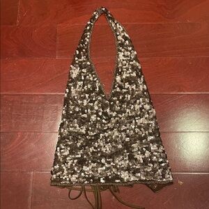 Vintage Sequin Halter Top Brown